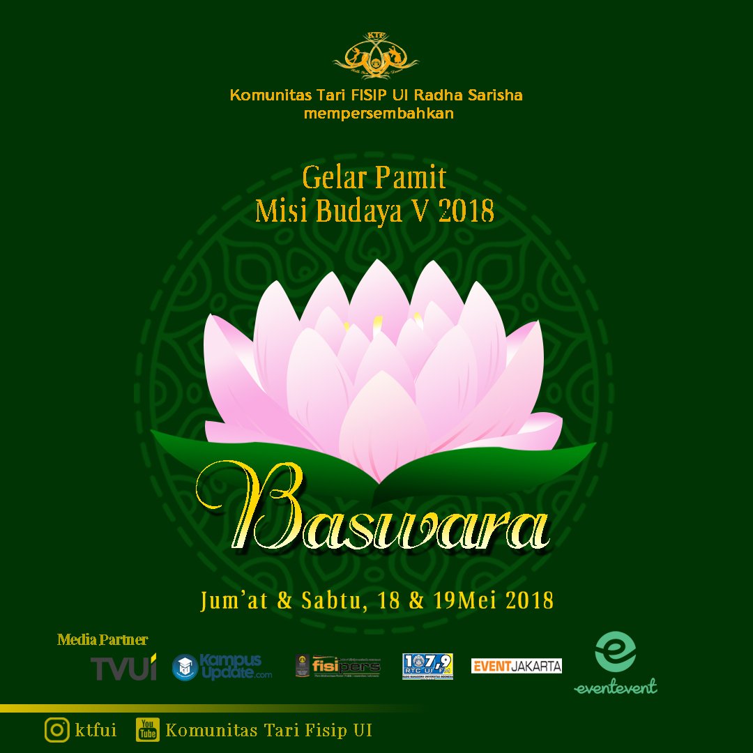 KampusUpdate's tweet photo. Saksikan Gelar Pamit Misi Budaya V 2018 oleh KTF UI Radha Sarisha tanggal 18 & 19 Mei 2018 di Gedung Theater Miss Tjitjih Jakarta!
Dapatkan tiketmu melalui aplikasi Eventevent di Appstore/Playstore!
@ktfui #Baswara #EkspresiJiwa #KTFUI https://t.co/oFd9PmeMi9