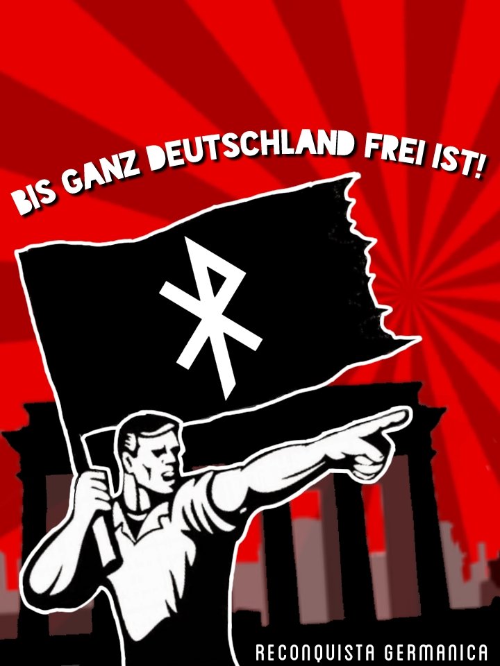 Deutscher_17's tweet photo. #ReconquistaGermanica wird weiter für Deutschland kämpfen, solange bis es befreit ist. Wir wollen ein Deutschland ohne Besatzungstruppen, ohne amerikanischer Politik und ohne aufgezwungenen ,,Flüchtlingen". 
Der 8.Mai ist KEIN #TagderBefreiung. https://t.co/a2kLtNGgp2