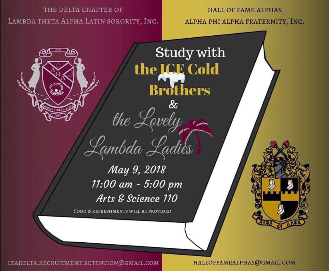 LTA_DeLTA's tweet photo. Come study with the Lovely Ladies and the Alphas this Reading Day! #FoodWillBeProvided #LTAs #Alphas #ReadingDay #Study #Finals https://t.co/Al1MbbR7gc