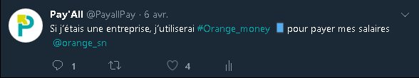 PayallPay's tweet photo. Prédiction du #06_04...Aujourd'hui @orange_sn propose un service aux entreprises afin de payer leurs salaires...Si ce n'est pas voir dans le futur ça 😏😏 https://t.co/vk8mKE7Uc6