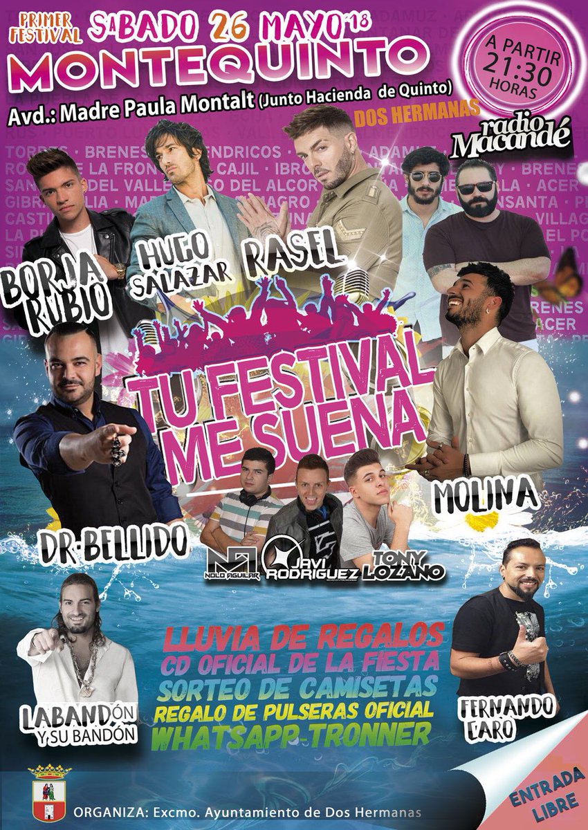 ForumTNazareno's tweet photo. 26 de mayo en Montequinto Festival Joven con @Raseloficial @hugosalazar_ @BorjaRubioMusic @radiomacande @MOLINAmusik @DrBellido @FernandoCaroCid @SergioLabandon #EntradaLibre https://t.co/iQHlcbTWqp