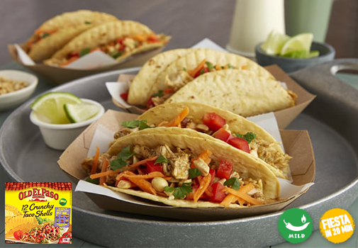 Mix it up with these scrumptious Thai Chicken Street Tacos. Shredded chicken smothered in sticky peanut sauce. #tacotuesdays #foodies