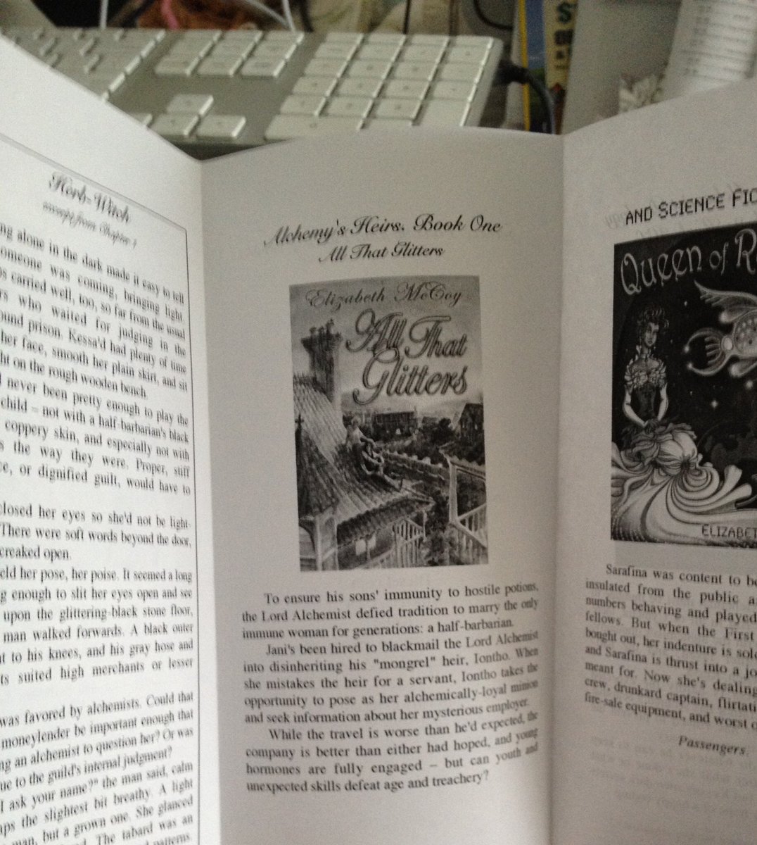 Final unfolding of the pamphlet. Has All That Glitters (cover & blurb) and Queen of Roses (ditto).