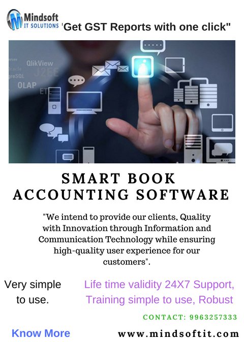 Mindsoftit's tweet image. #smartbook #Very simple to use GSTR1, GSTR2, GSTR3. #Auto Creation. No computer Knowledge &amp;amp; No Accounting Experience required.#B2B,B2CS,B2CI,CDNR,HSN. #Get a stock report in Excel Format. #Order Now #contact : 9963257333 #www.mindsoftit.com