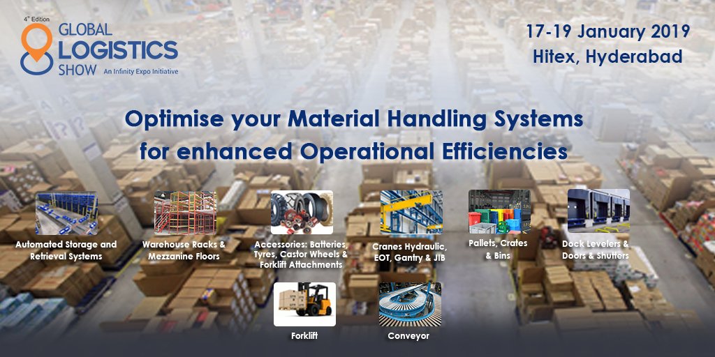 Inviting Material Handling Solutions providers to participate at Global Logistics Show 2019 at Hyderabad to showcase your solutions to the Supply Chain &amp; Logistics Heads. <a href="/Logistics_Show/">Global Logistic Show</a> <a href="/allcargofficial/">Allcargo Logistics</a> #GLS2019 #hyderabad #supplychain #MHE #racking #storage