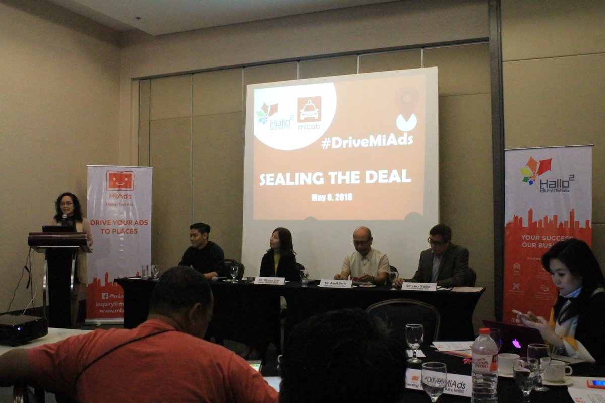DominguezPR's tweet photo. Our panel for the day: @micabph Foundder and CEO Eddie Ybanez, Hallohallo Business Inc President Mihoko Mori, Office of Commuter Affairs Director Arnel Doria, and MiCab Head of Driver Programs Leo Gellor.
#DriveMiAds #DominguezOnTheGround #PRatWork https://t.co/zNm2gxt2s3