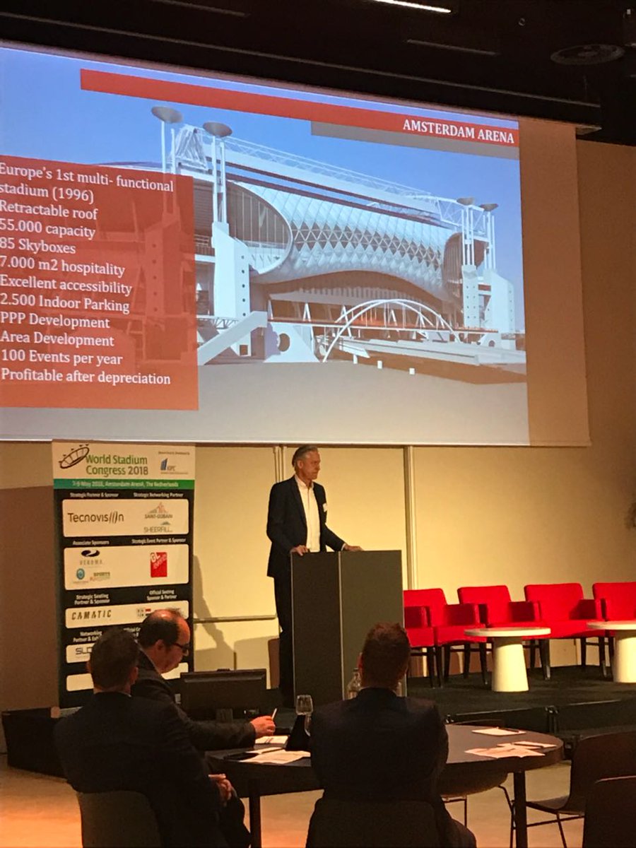 CEO Henk Markerink takes the stage at #WSC2018 to talk about 'THE MILLION DOLLAR QUESTION! Maximising revenue from your sports venue'. @AmsterdamArenA #STADIUMCON