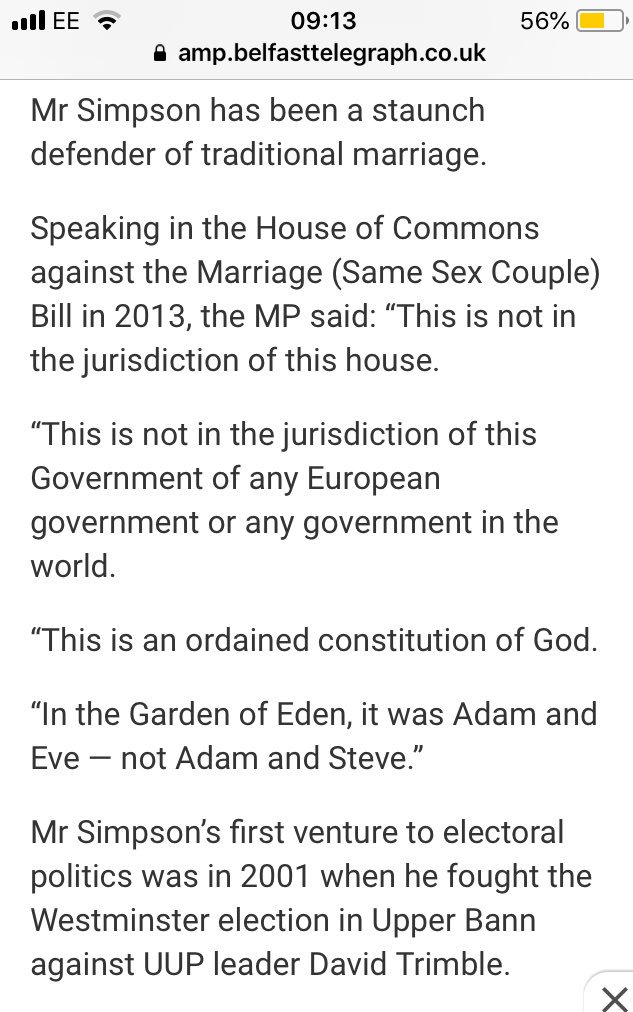 DannyDonnelly1's tweet photo. DUP MP for Upper Bann David Simpson speaking in parliament to oppose same sex marriage as it threatens the sanctity of marriage. #IntroducingTheDUP https://t.co/7t58Jq44wq