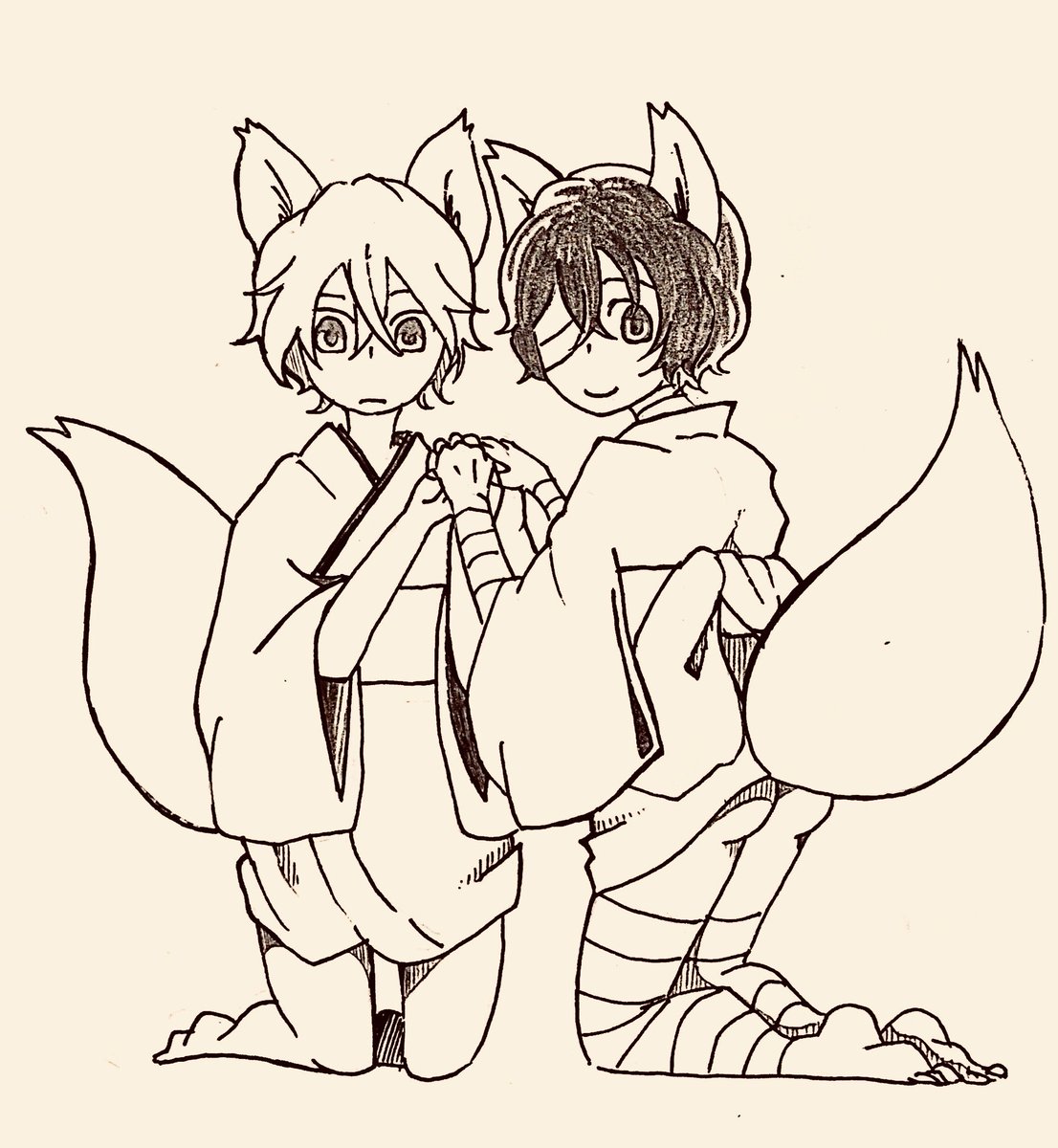 突如描きたくなってしまったケモ耳+和装… 
