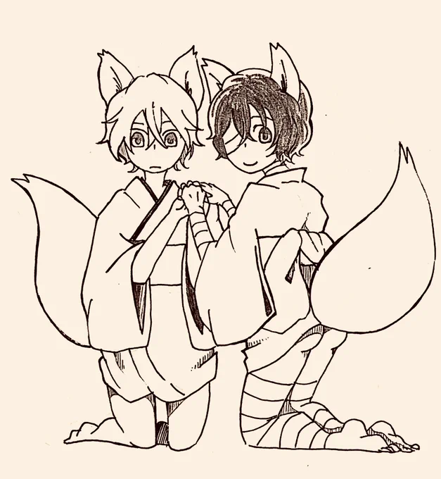 突如描きたくなってしまったケモ耳+和装… 