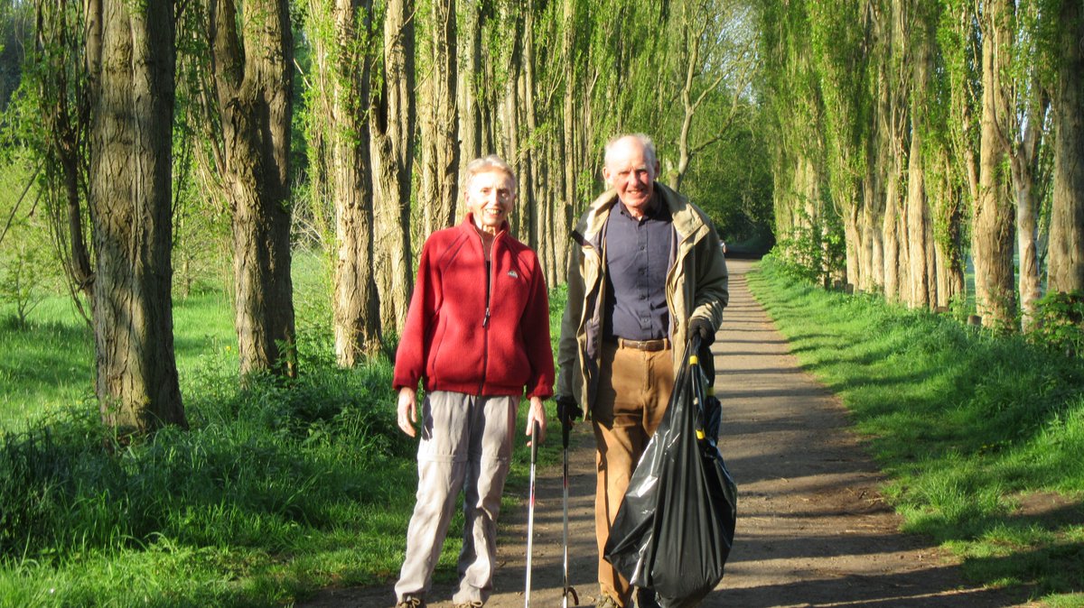 Took 1st pic 2 years ago and here are Brenda and David today.  Still up at sparrow fart and clearing up Fletcher Moss for the rest of us to enjoy. #volunteerheroes