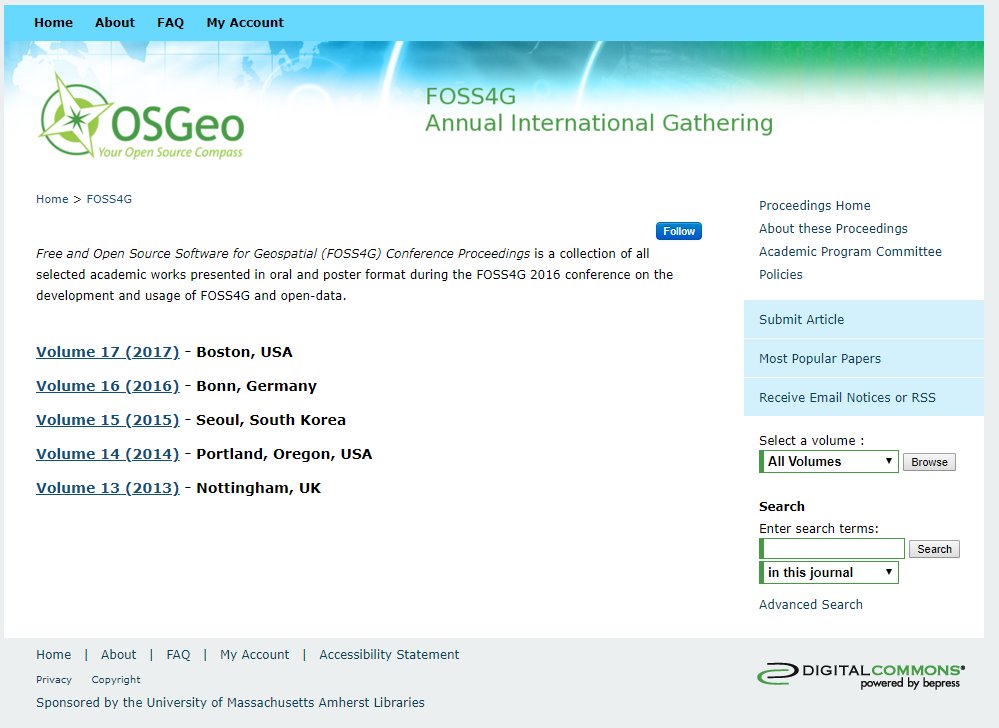foss4ge's tweet photo. FOSS4G-Europe parterns with the FOSS4G Academic Track system
Local Organisation Committee of the FOSS4G-Europe 2018 conference is happy to announce a partnership with the FOSS4G Academic Track system (https://t.co/XKzfbt6b93 ) to publish and archive its academic proceedings. https://t.co/tK7lGVsHBJ