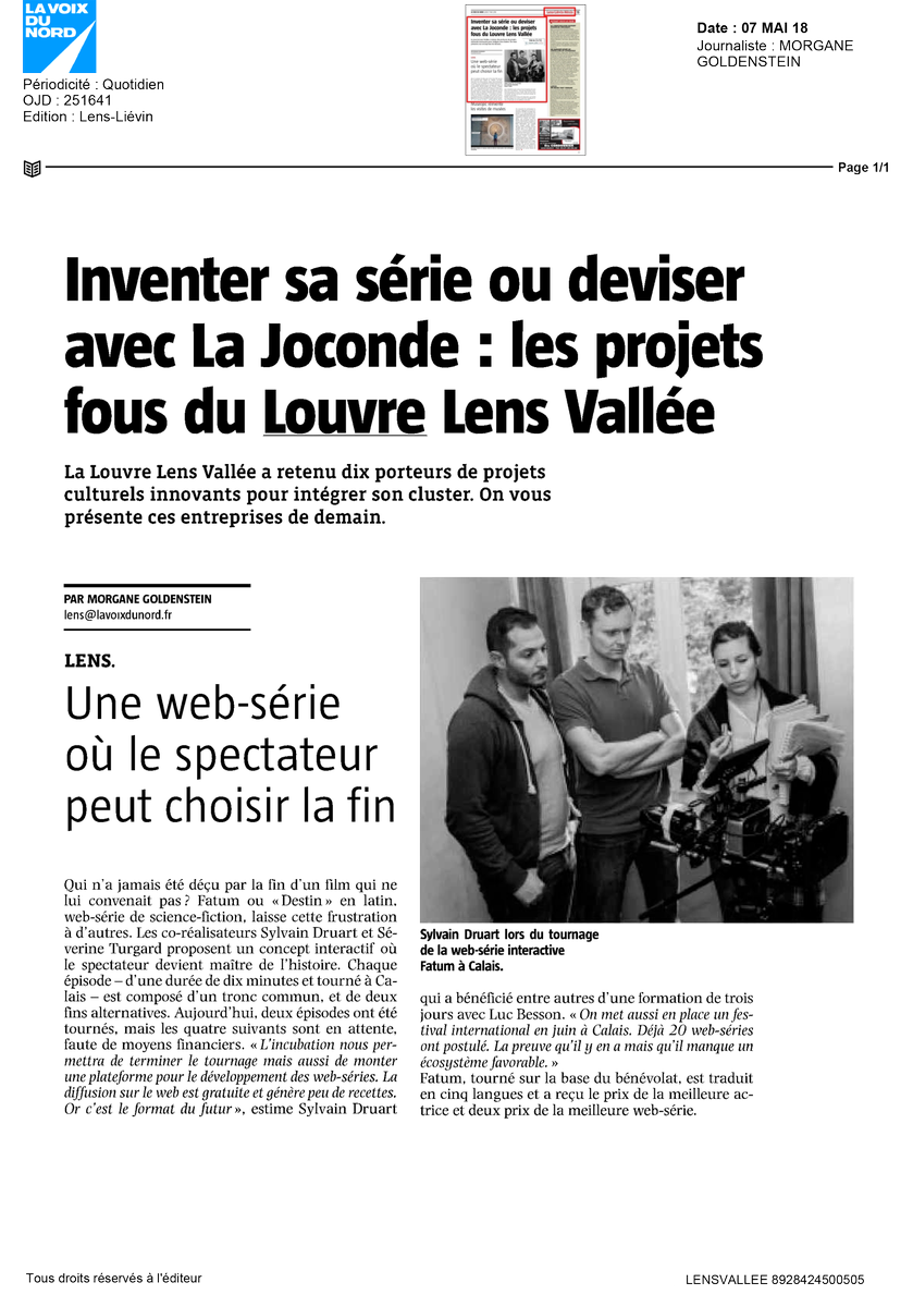 NCFProduction's tweet photo. In the newspaper @lavoixdunord yesterday ;)

#fatum #webserie #webseries #lens @LLVallee @FatumWebSerie https://t.co/lZ9hK7w5T7