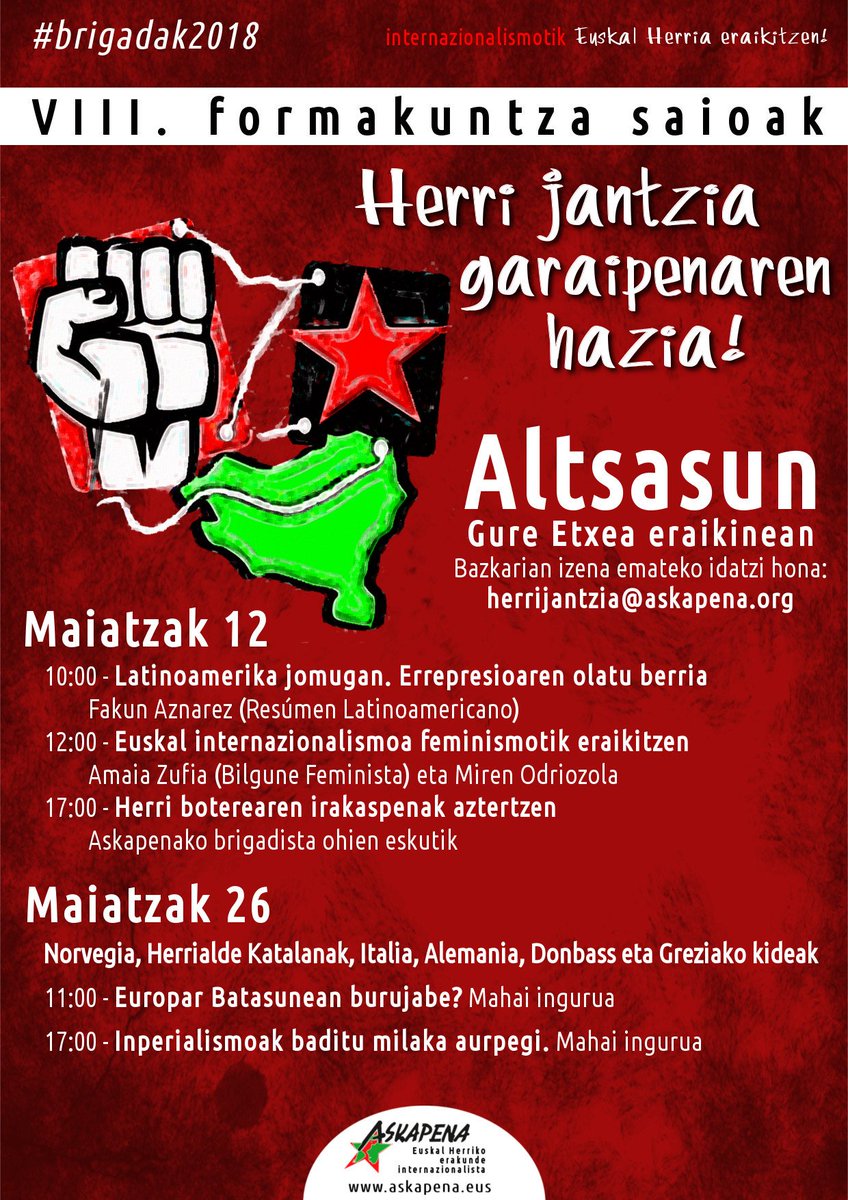 Herri jantzia garaipenaren hazia!

<a href="/Askapena/">Askapena</a>-ren VIII. fornakuntza saioak maiatzak 12 eta 26 Altsasun

Ikusi egitaraua eta idatzi helbide honetara bazkaltzen geratzeko: herrijantzia@askapena.org