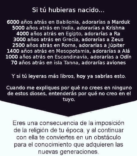 RibelleVento's tweet photo. Eres una consecuencia de la imposición de la religión de tu época, y al continuar con ella te conviertes en un obstáculo para el conocimiento que adquieren las nuevas generaciones. https://t.co/UD4c7JZ9eV