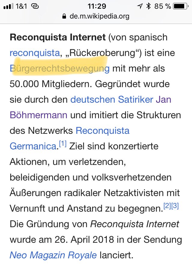 Die Deutsche #Wikipedia hat endgültig die Kontrolle über sich verloren. Nachdem <a href="/anetta2552/">anetta kahane</a> eine „Menschenrechtsaktivistin“ ist und keine schlichte Ex #Stasi Lady, ist nun #ReconquistaInternet eine Bürgerrechtsbewegung. #BöhmermannGate