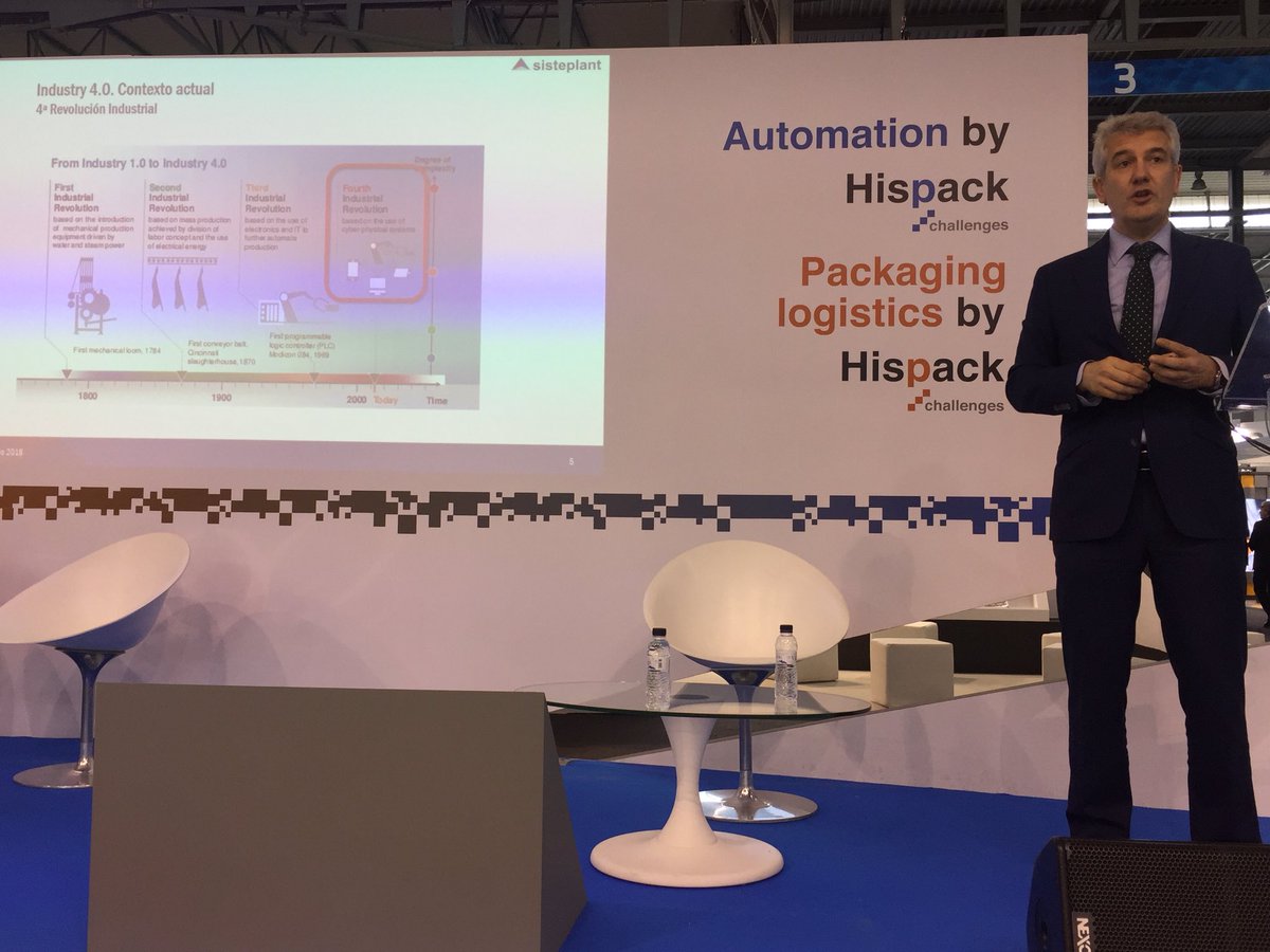 Estamos con <a href="/Sisteplant/">Sisteplant</a> en la primera de las sesiones del challenge de #automation de <a href="/Hispackbcn/">Hispack</a> “los datos son la materia prima clave de la industria del futuro” comenta Alfonso Ganzabal