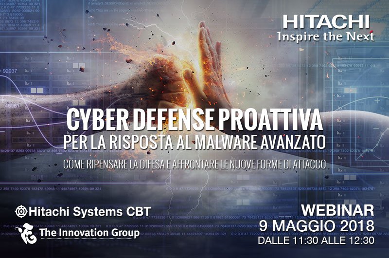 TIG_italia's tweet photo. -1 al #webinar #Cyber #Defense #Proattiva per la risposta al #malware avanzato Hai ancora tempo per iscriverti https://t.co/OPY1XADAPa
#TIGwebinar @HitachiS_CBT @CiscoItalia https://t.co/kX76nl8x9t