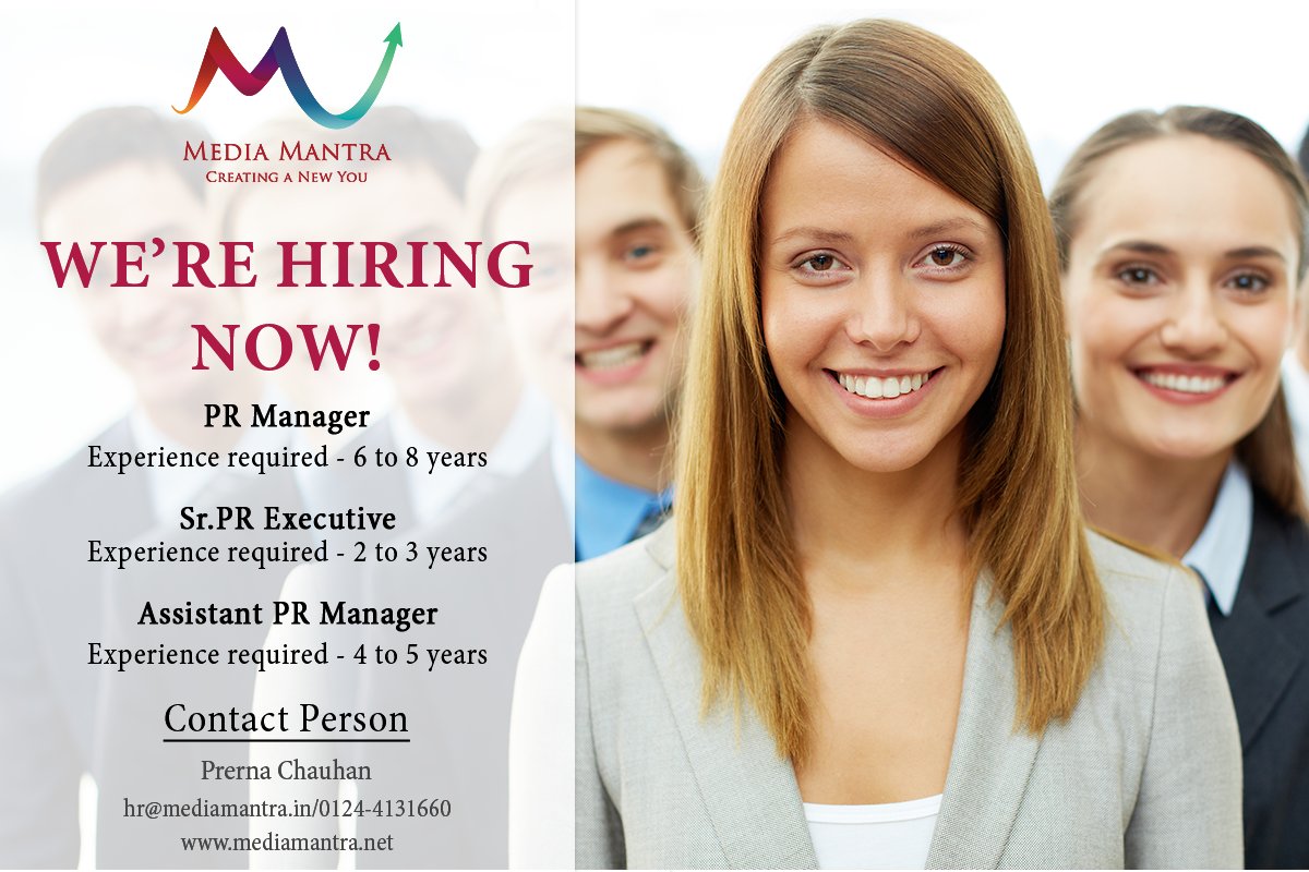 mediamantrapr's tweet photo. Media Mantra is Looking for some PR professionals.
PR agency experience is required.
Job location- Sector 49, Gurugram.
*5 days working
Interested candidates can share their profiles at hr@mediamantra.in
#PRexecutives #PR #PublicRelations #PRHiring #PRJobs #PRagency https://t.co/TPz6elOwn6