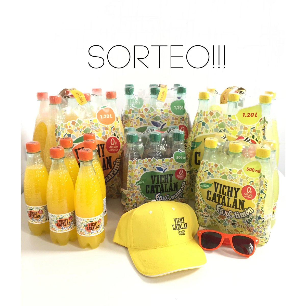 vichycatalan's tweet photo. Las nuevas burbujas con zumo vuelve a traerte este súper lote 
#SORTEO 
1-Síguenos
2-Haz RT 
3-Y menciona al amigo/a con quién compartirías tu premio 🍎🍊🍋
🏆Entre todos los participantes sortearemos 1 lote como éste con gorra y gafas 😎 
El 11/5/18 publicaremos ganador/a https://t.co/tyspmCNlwG