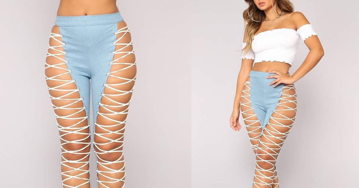 9GAG ❤️ Memeland on X: If You Think Cut Out Jeans Are Going Extreme, Here  Are Lace-Up Jeans   / X