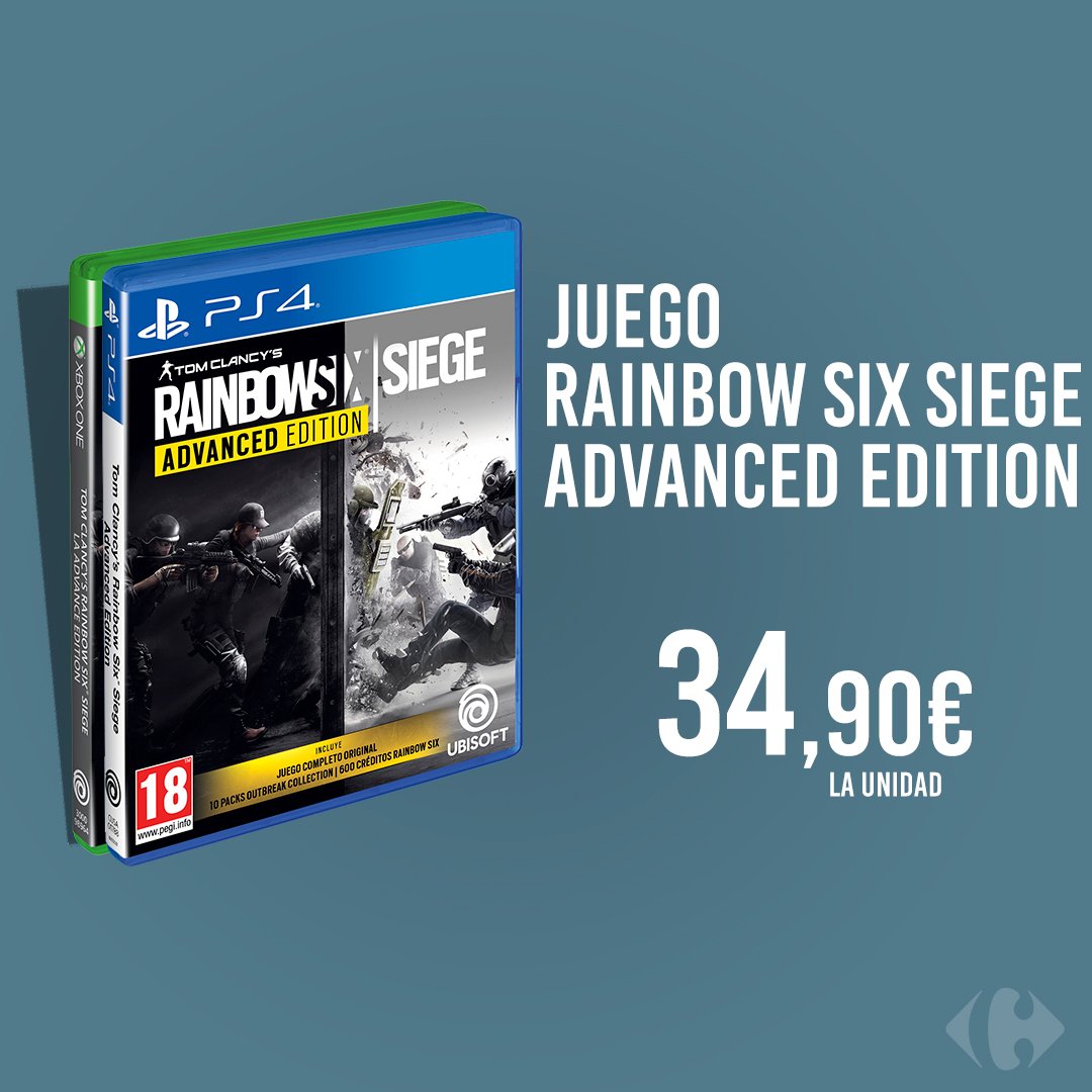 CarrefourGaming's tweet photo. ¡Es el momento de #RainbowSixSiege! Llévate la #AdvancedEdition por solo 34,90 euros en #Carrefour ➡ https://t.co/rKZVIH1DQI https://t.co/S7mHlvzBfp