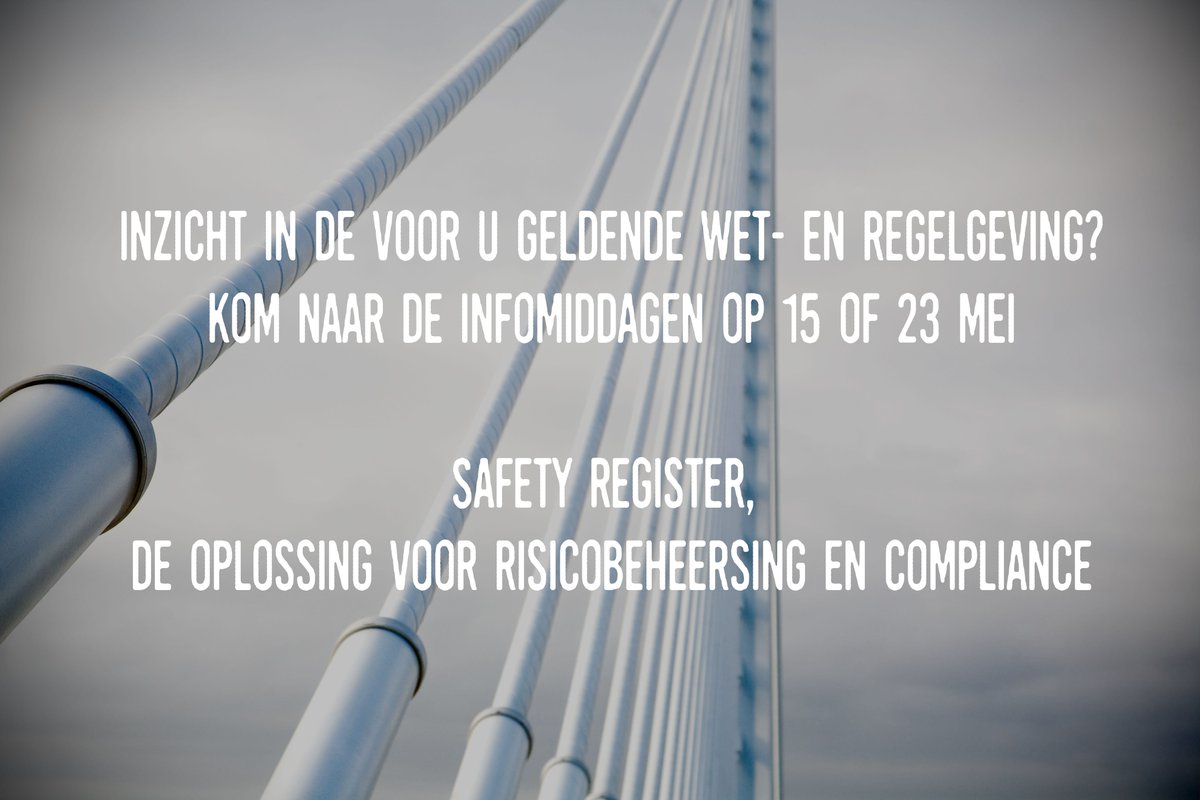 oprognose's tweet image. Heeft u als gebouweigenaar inzicht in de voor u geldende wet- en regelgeving?Op 15 of 23 mei wordt u bijgepraat over de mogelijkheden van het Safety Register. Kom ook! #safetyregister #compliancetool Aanmelden en meer info: bit.ly/2raTZUI