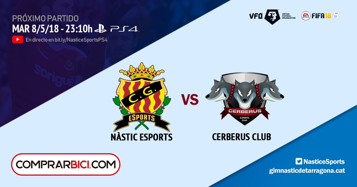 NasticeSports's tweet photo. 🎮 Jornada 13 | @VFOspain_ps | ⏰23:10h

⚽ #Nastic 🆚 @CerberusClub_ES 
📺 https://t.co/P8aQ8oGMZQ

Después de ganar ayer al tercer clasificado en un partidazo, los chicos de #Fali quieren hacer lo mismo con el cuarto clasificado. 

@comprarbici #ForçaNAS #porfinVFO #FIFA18 https://t.co/5x63ILoY4s