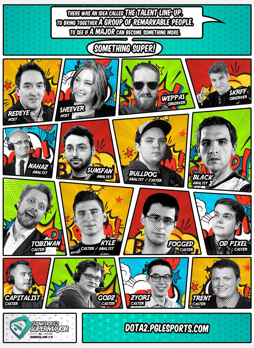 pglesports's tweet photo. True believers! Here is the #supermajor EN coverage crew: @PaulChaloner @SheeverGaming @NahazDota @SUNSfanTV @AdmiralBulldog @BlackDotA2 @TobiWanDOTA @keepingitKyle @Foggeddota @ODPixel @DotACapitalist @BTSGoDz @ZyoriTV @TrentPax @Weppas_ @skrff @PWRD_DOTA2 #pglmajor #pwmajor https://t.co/z86YMpIxb4