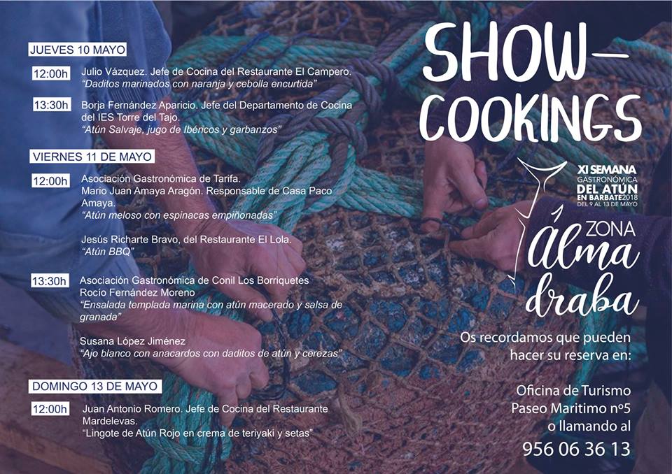 SGastroAtun's tweet photo. Show cookings ZONA ALMADRABA. En nuestra XI Semana Gastronómica del Atún en Barbate 2018, contamos otro año más con los pueblos almadraberos de la provincia de Cádiz.
Es por eso que representantes de cada municipio nos enseñan sus formas particulares de preparar el Atún Rojo. https://t.co/zpvHpDOz6S
