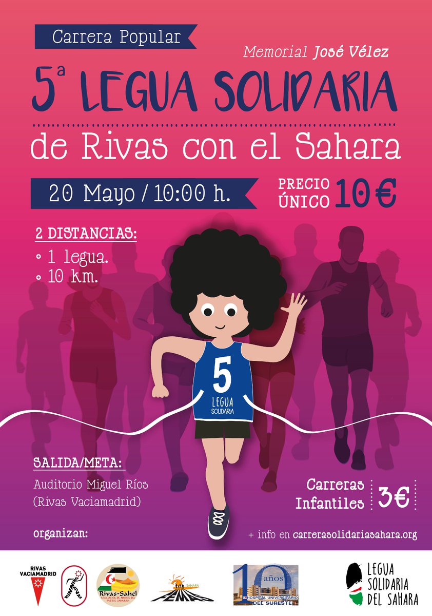 AytoRivas's tweet photo. DEPORTE SOLIDARIO> Más de 1.500 personas volverán a correr este mes la Legua Solidaria por el Sáhara, una carrera que recauda fondos para mandar material humanitario a los campamentos de refugiados saharauis en Argelia. Inscripciones aquí https://t.co/zv07KQ46Dn https://t.co/zb2qV60MTc