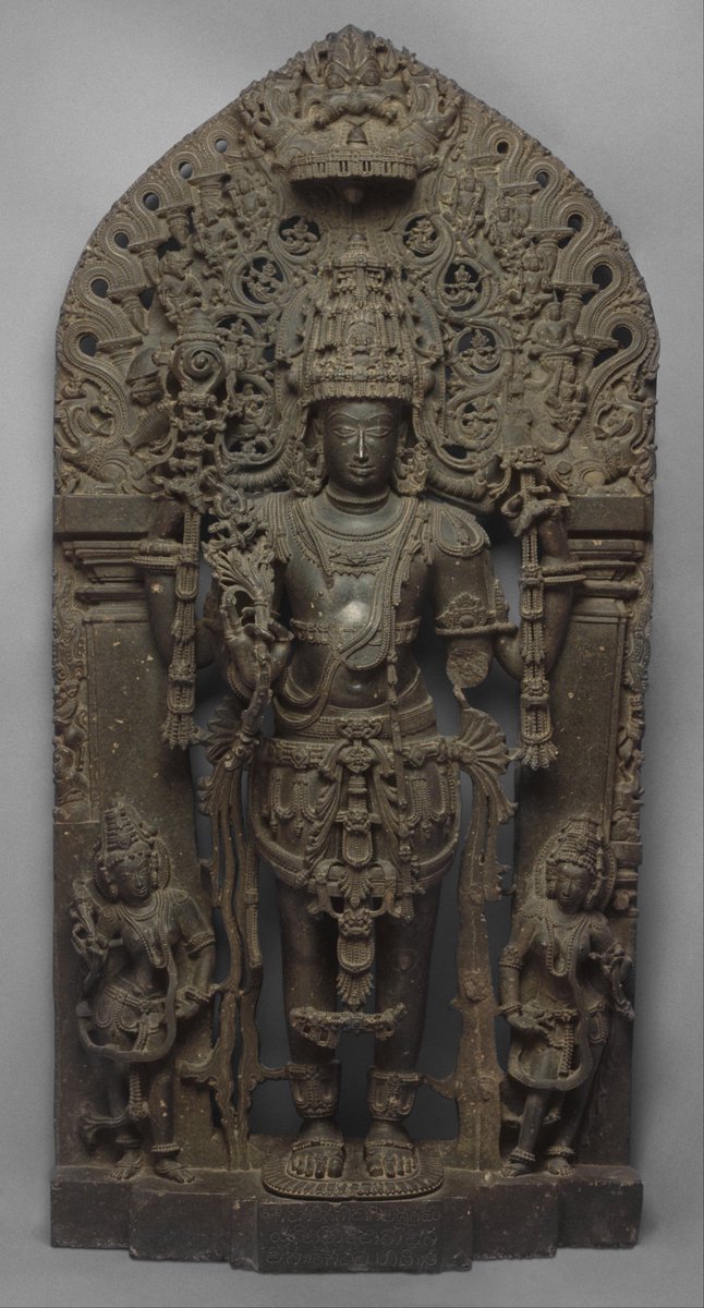 Another extremely ornate & intricate Hoysala era sculpture of Maha Vishnu, depicted here as Chennakeshava, stolen out of Belur, Karnataka, now held at the metropolitan museum in nyc.  https://www.metmuseum.org/art/collection/search/38517