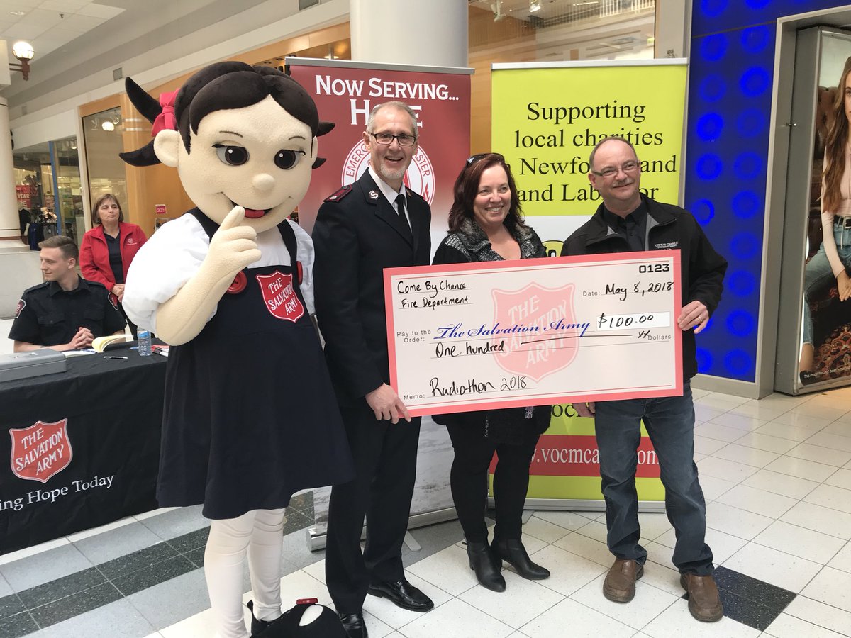 SalvationArmyNL's tweet photo. Thank you to the Come By Chance Fire Department for your donation for the #SANLRadiothon #NLHopes https://t.co/q93hbAWKA5