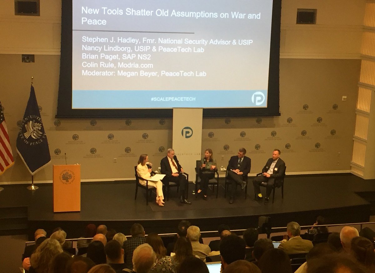 kate_musgrave's tweet photo. Full house at @USIP for #PeaceTechSummit. @crule now, “If you look at innovations coming out of Silicon Valley, we’re building new institutions where code is the law.” https://t.co/JhZi7ON6XK