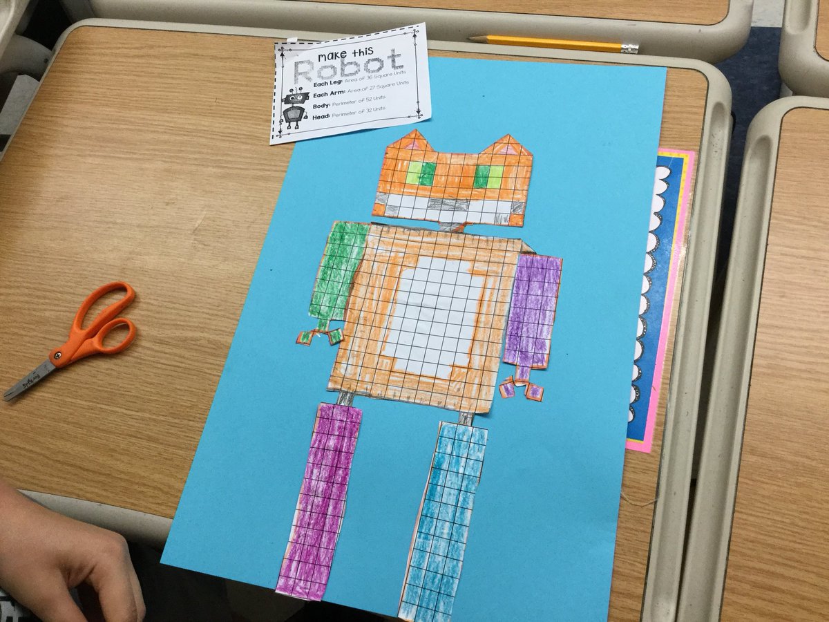 SSabatula's tweet photo. Today in math we time traveled to the year 2030 and created area and perimeter robots that would clean our rooms for us :) #3rdgrade #areaandperimeter #teacherfun #bdnpln https://t.co/gnKYY08je4