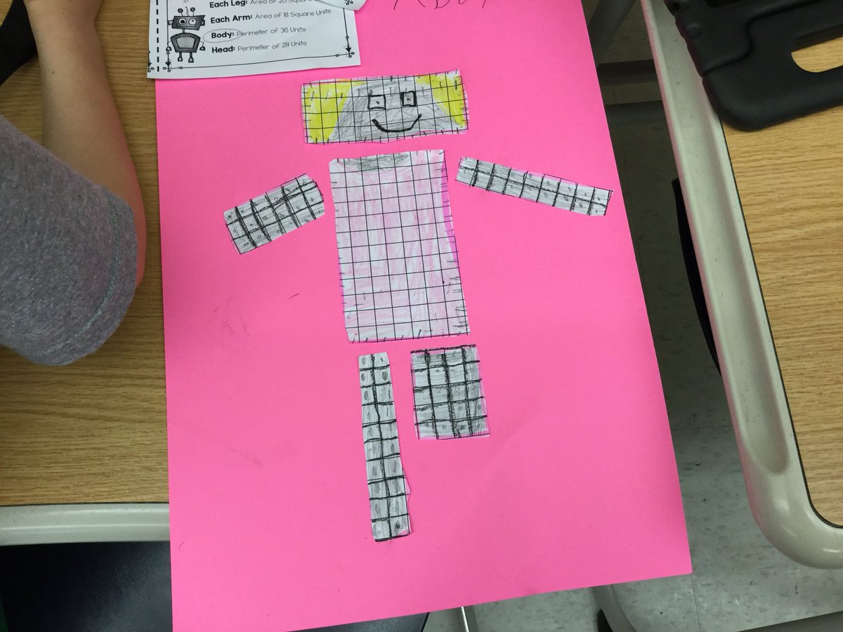 SSabatula's tweet photo. Today in math we time traveled to the year 2030 and created area and perimeter robots that would clean our rooms for us :) #3rdgrade #areaandperimeter #teacherfun #bdnpln https://t.co/gnKYY08je4