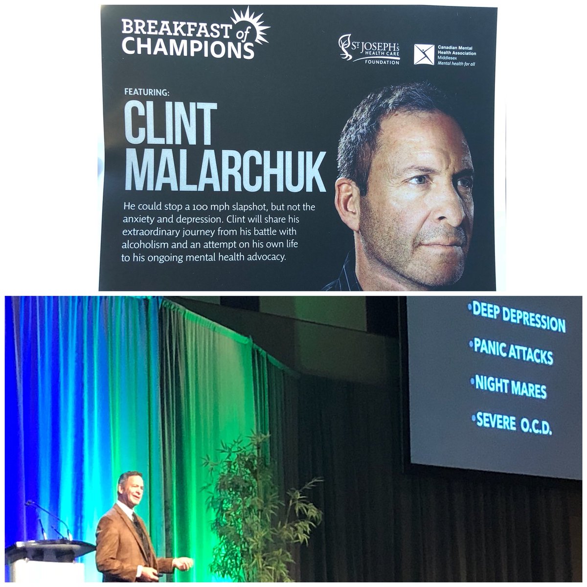 Privileged to attend the Breakfast of Champions to support resources and individuals making an impact in mental health. Thank you @cmalarchuk for sharing your incredible story of survival and strength @greatwestlifeca @SJHCFoundation @CMHAMiddlesex #boc18