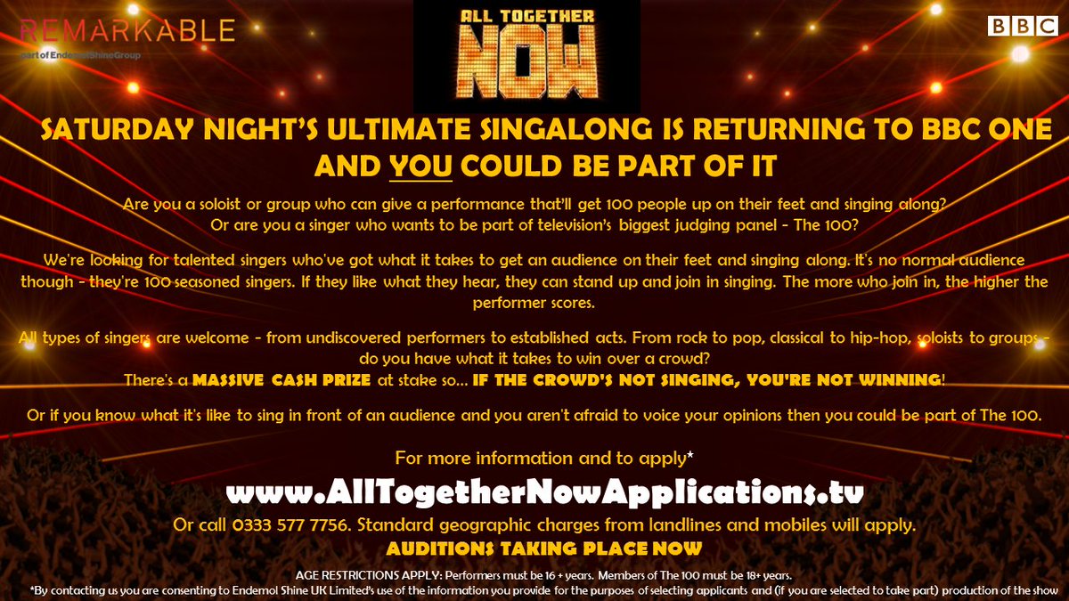 ALL TOGETHER NOW IS BACK // Looking for amazing singers and panel members //  Drop me a message for more info...