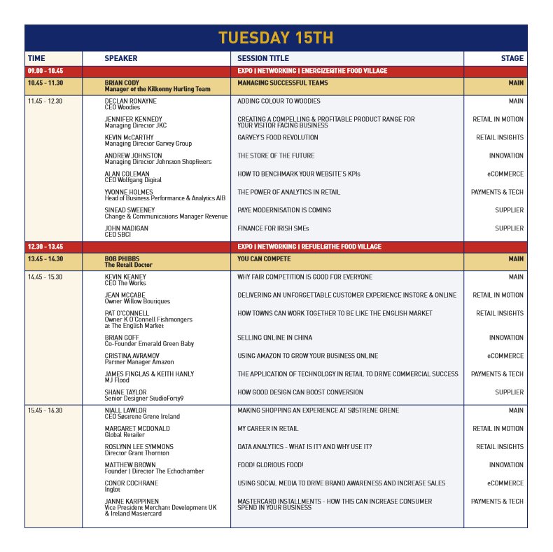 RetailExIreland's tweet photo. Our #RetailRetreat Agenda is now complete! Find out who you can expect to hear from, on what day and at what time at the BIGGEST AND BEST Retail Show in Ireland happening next week 🤩  Book here: https://t.co/iIGqzQ6Qhk https://t.co/JfIxAp6kEg
