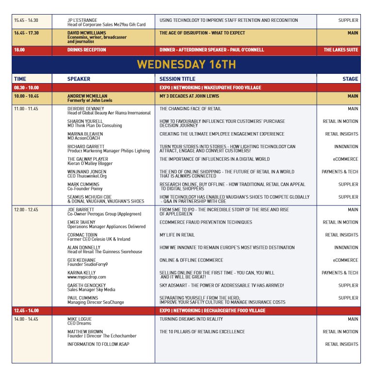 RetailExIreland's tweet photo. Our #RetailRetreat Agenda is now complete! Find out who you can expect to hear from, on what day and at what time at the BIGGEST AND BEST Retail Show in Ireland happening next week 🤩  Book here: https://t.co/iIGqzQ6Qhk https://t.co/JfIxAp6kEg