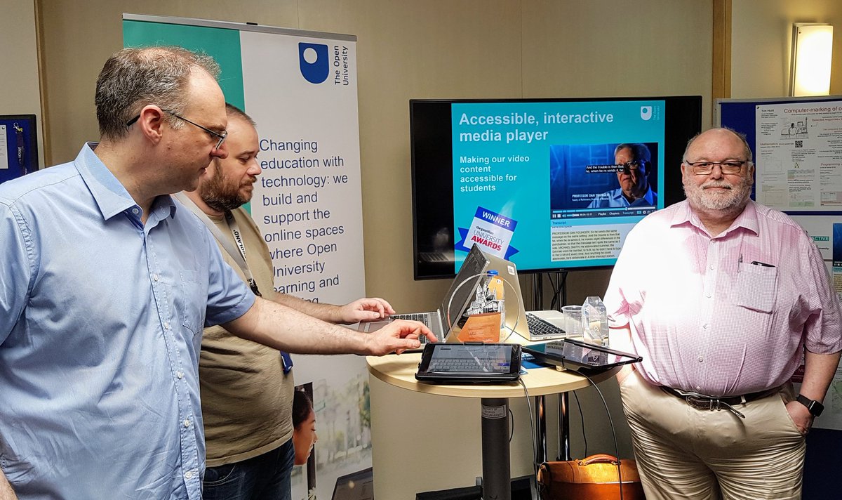 Nerdfest! Some of our IT and LTI bods talking about recent innovations for #OUCharterDay. The problem with all of these glass learning innovation awards is they're kinda hard to see in photos...