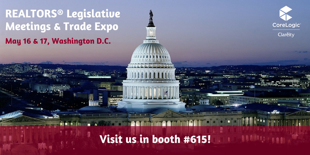 Are you going to be in D.C. for the <a href="/NARLegislative/">NAR Legislative Mtg</a> Expo next week? <a href="/TeamClareity/">Clareity</a> will be in the @CoreLogicRES booth (#615). Stop by, say hello and learn how Clareity’s solutions can help you! #NARLegislative
