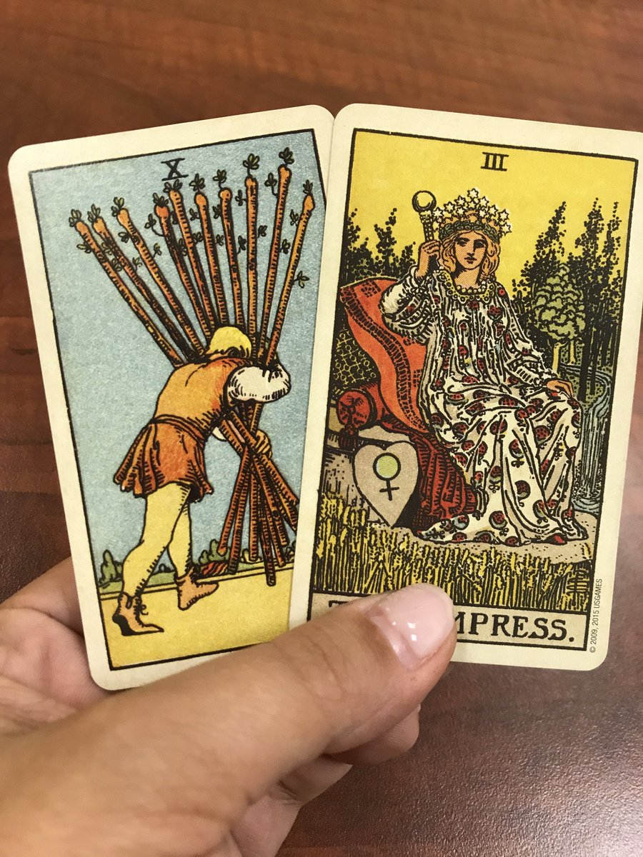 SparkdIntuition's tweet image. The burdens are coming to an end and soon you will be enjoying the fruits of your labor. It’s ok to pamper yourself after a hard day’s work. Engage your senses. #10ofWands #TheEmpress #tarotreader #TAROT #dailyTarot #TarotTuseday #tarottidbit
