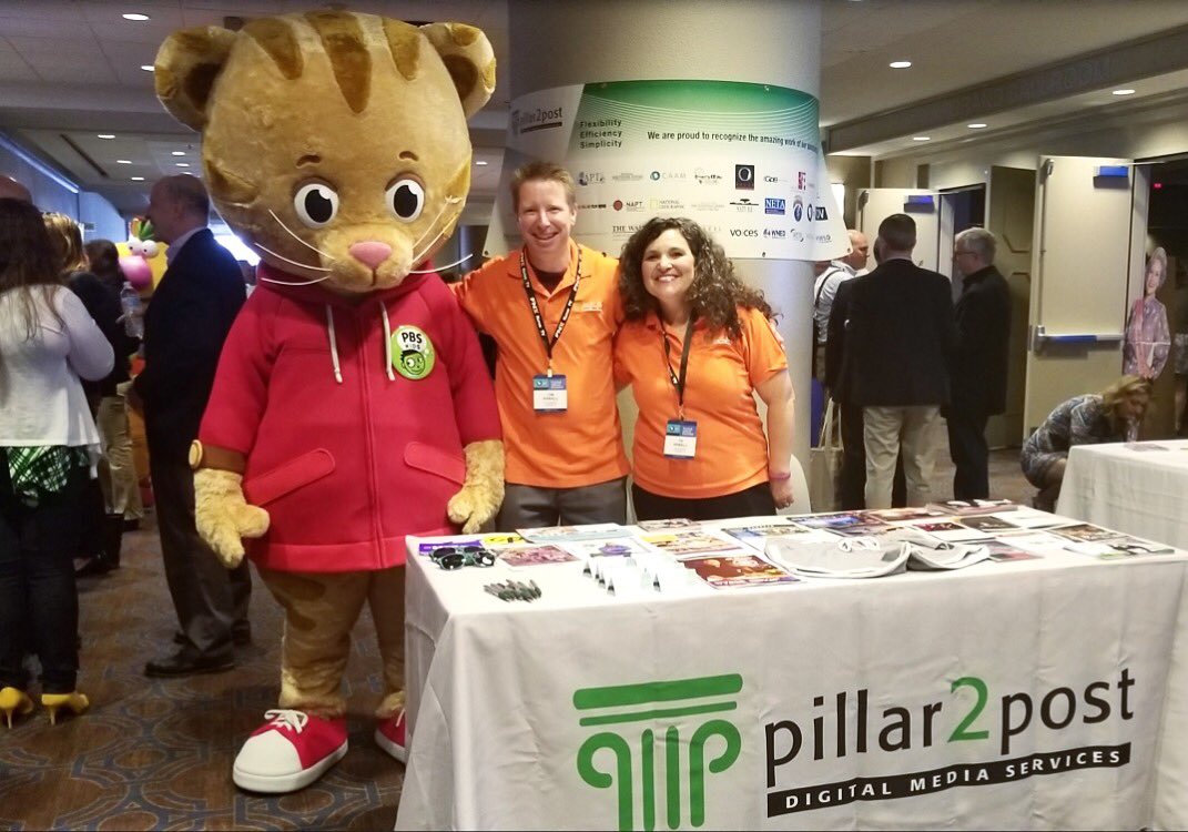 P2PDigitalMedia's tweet photo. Daniel Tiger stopped by the Pillar to Post booth at the PBS Annual Meeting.  We worked on the Daniel Tiger episodes for the 50th Anniversary of Mister Rodgers Neighborhood. #PBS #DanielTiger #Pillar2Post https://t.co/Jdjh8qFEoQ