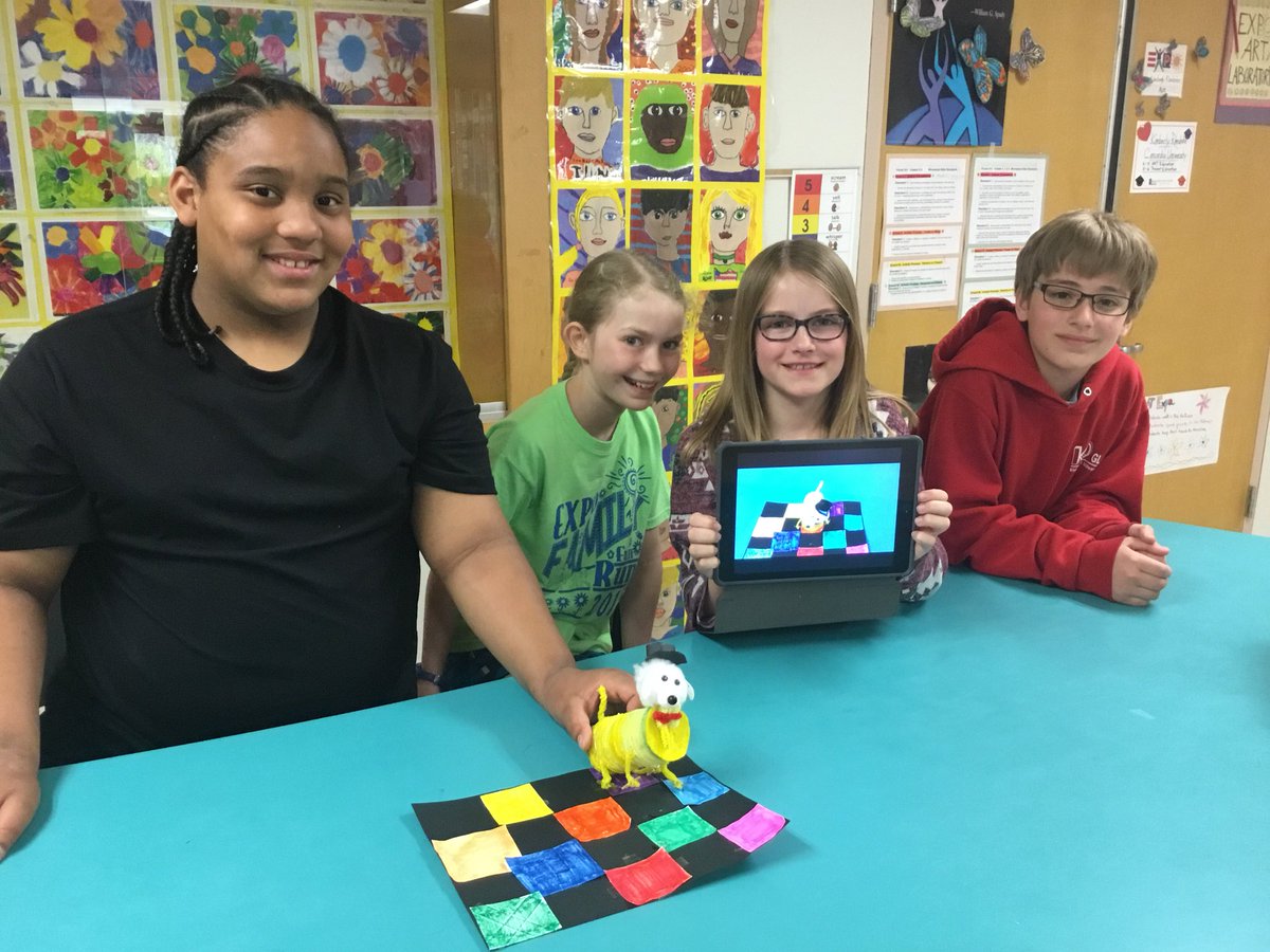 EXPO 5th grade students showing off the toy dog and commercial they created during GT class.  #GiftedEducationForAll