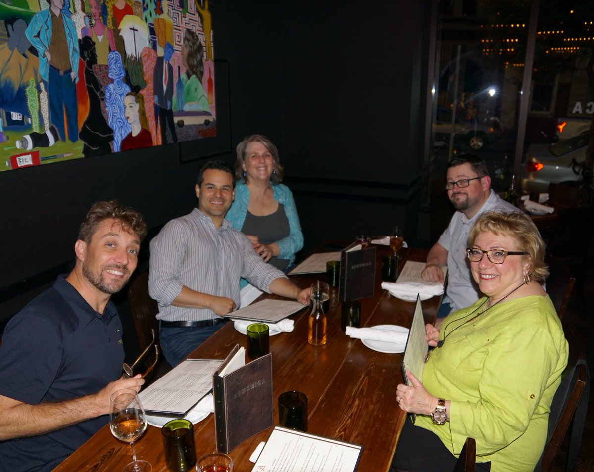 SureFootData's tweet image. An AMAZING evening the Sazerac bar and Domenica restaurant. CJ, Inkie, Jim, Mike, Sol and Morgan!  #PauseStandTall #PauseOnError