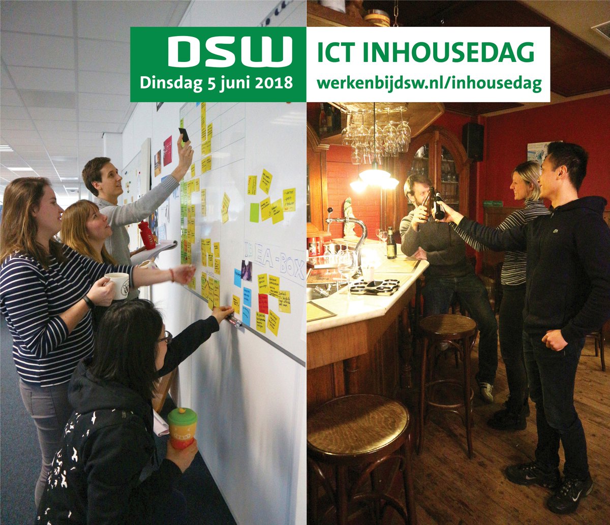 Are you wondering, what it is like to work for a large ICT employer, where you have plenty of room to develop yourself in the way you want? Come and see the ICT Inhousedag of DSW! More information and registration:
Only Dutch speaking students!  #inhouse #DSW #vacancy