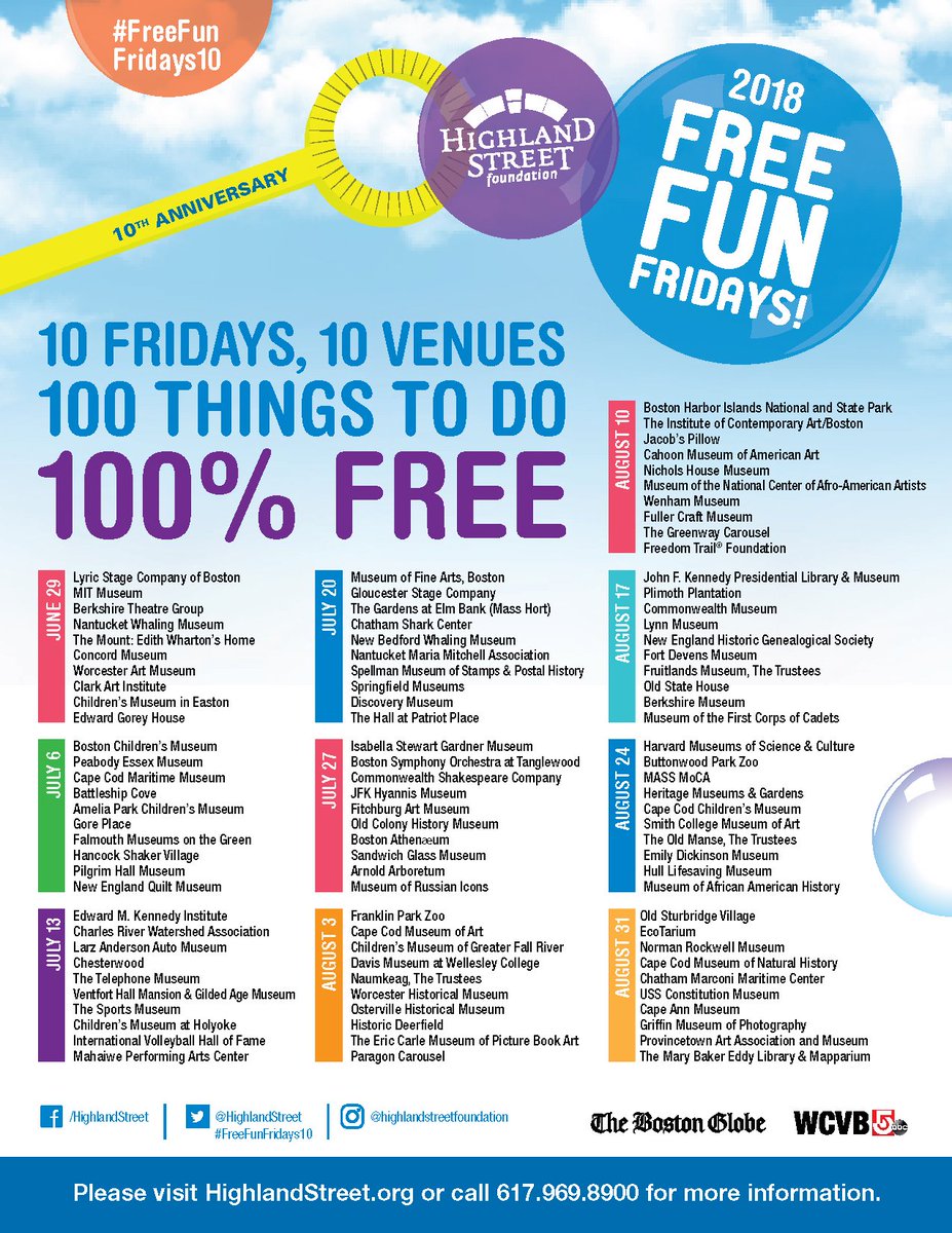 The 2018 Free Fun Fridays schedule is here!!! In honor of the program's 10th anniversary, we have 100 venues open over 10 weeks for FREE. The fun starts June 29th and don't forget to share with friends and family! #FreeFunFridays10