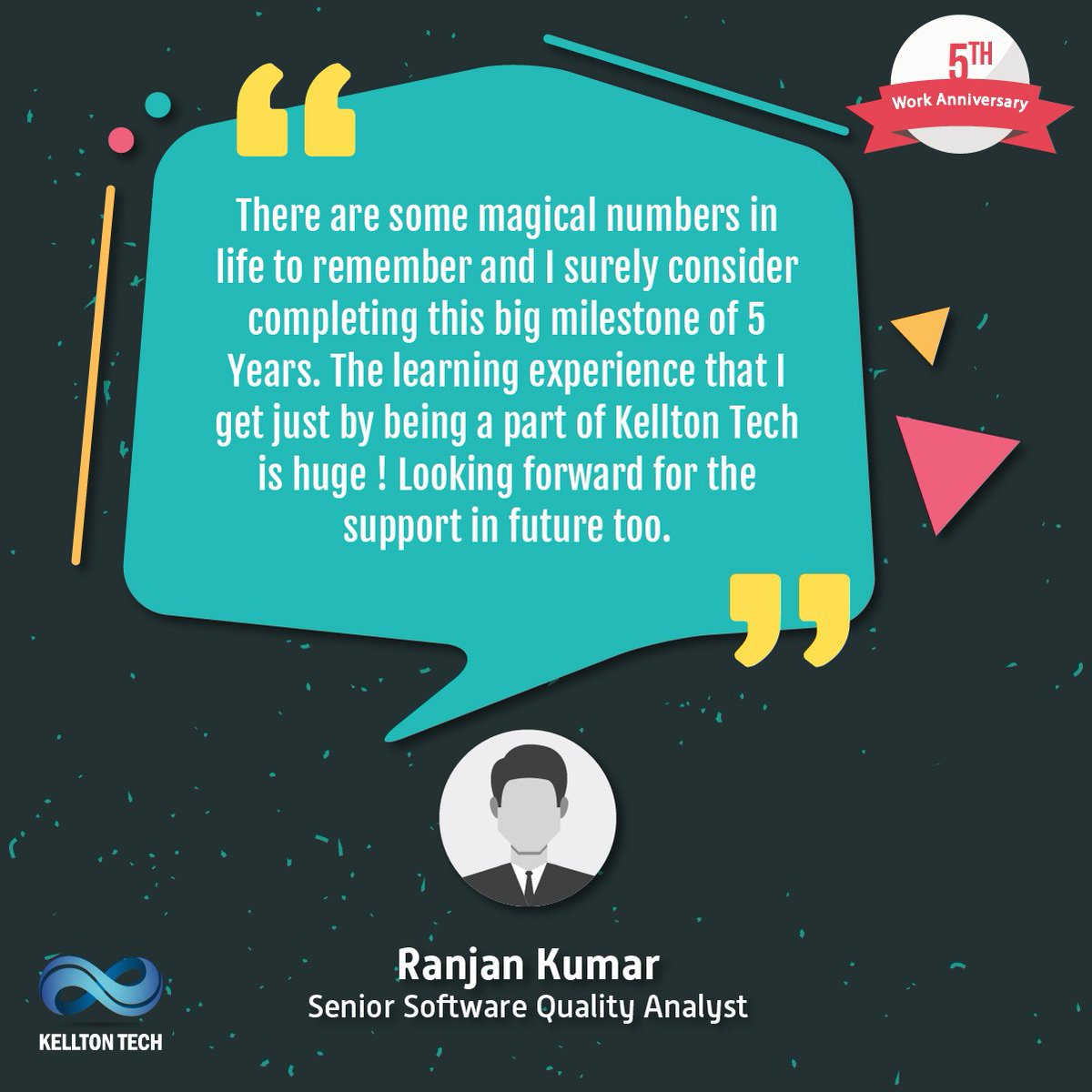 LifeAtKellton's tweet photo. Congratulations Ranjan for completing 5 years at @Kelltontech 

#5yearsWithKellton #WorkIsFun #FunAtWork https://t.co/uKUMaCophX