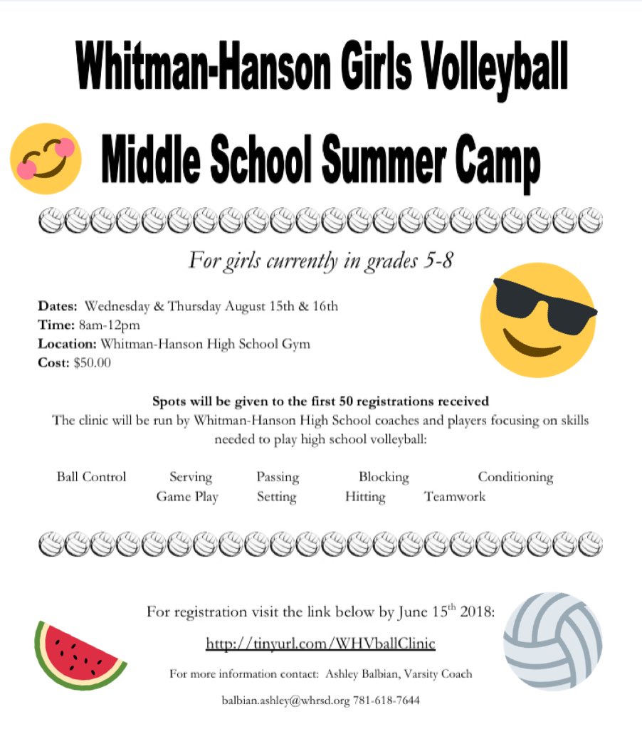 Summer Camp info! Please share! ☀️🏐🐾  <a href="/whvball/">WH Volleyball</a> @Mastro_math <a href="/WHathletics/">Bob Rodgers</a>